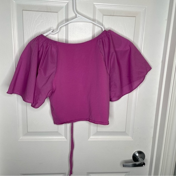 Maeve by Anthropologie Cinched Flutter Bell Sleeve Top Violet Purple XS - Picture 4 of 11
